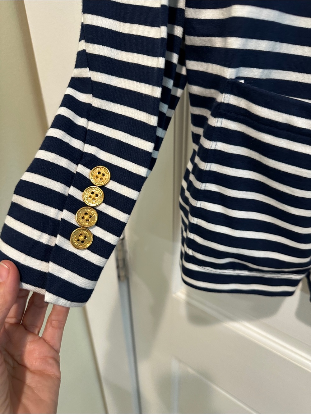 Lauren Ralph Lauren Navy and White Striped Single-Button Blazer - Picture 6 of 9